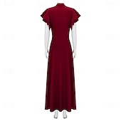 abordables Vestidos de los años 20-Vintage Rugido 20s 1920s Longitud Larga Vestidos Vestido Flapper Mangas cortas El gran Gatsby charlestón Color sólido Corte A Escote en Pico Disfraz Mujer Víspera de Todos los Santos Carnaval bar