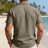 economico Vacanza-Per uomo Camicia Camicia di lino Camicia con Bottoni Tinta unica All'aperto Vacanza Nero Bianco Verde chiaro Verde scuro Manica Corta Colletto a Camicia Estate Primavera Abbigliamento Tasca