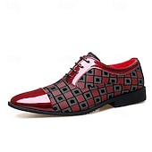 abordables Chaussures Derby-Chaussures décontractées à lacets en similicuir rouge à motifs pour hommes, élégantes et stylées, parfaites pour le travail, les soirées et le quotidien.