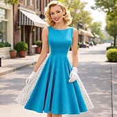 cheap Dresses-1950s Retro Vintage Rockabilly Dress Swing Dress Flare Dress Sleeveless Polka dots Fit &amp; Flare Swing Fancy Dress Women's Carnival Masquerade Prom Office / Career Event / Party Adults' Homecoming