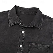 cheap Men's Button Up Shirts-Men's Shirt Casual Shirt Vintage Shirt Button Up Shirt 100% Cotton Acid Wash Shirt Blue Black Light Green Wine Navy Blue Long Sleeve Plain Lapel Streetwear Going out Pocket Clothing Apparel Cotton