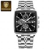 preiswerte Quarz-Uhren-866 brandneue quadratische Herrenuhr aus Edelstahl, multifunktional, mit Leuchtzeigern, wasserdicht, Business-Quarzuhr