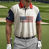 abordables Men's Golf Polo-American Independence Day Men's American Flag Golf Sports Polo Shirts Short Sleeve Polo Shirts Collared Shirts Casual Athleisure Buttons Spring &amp; Summer Red Green