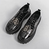 economico Scarpe Derby-Scarpe Oxford da uomo nere in vernice, stringate, con suola spessa, eleganti e formali, con borchie, perfette per matrimoni, feste, banchetti, spettacoli teatrali e occasioni serali di grande effetto.