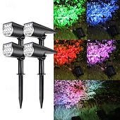 abordables Éclairages pour allées-Lot de 4 projecteurs solaires d'extérieur, étanches IP65, 7 LED, détecteur crépusculaire, projecteurs décoratifs pour jardin, terrasse, cour, pelouse, allée, éclairage paysager