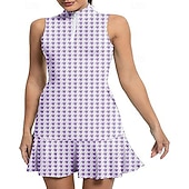 お買い得  女性のドレス-女性用 グラフィック レオパード 幾何学模様 テニスドレス ショートパンツ付き スポーツドレス ゴルフポロドレス ノースリーブ ラッフル パッチワーク クォータージップ 弾性ある モイスチャーコントロール 高通気性 テニス ゴルフ バドミントン スタンドカラー ドレス レッドとブラック フォレストグリーン バイオレット テニスウェア
