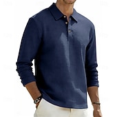cheap Men's Classic Polo-Men's Linen Shirt Polo Shirts Casual Street Lapel Long Sleeve Basic Modern Plain Buttons Spring Fall Regular Fit Black White Navy Blue Khaki Dark Grey Army Green Linen Shirt