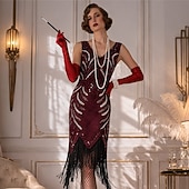 economico Abiti degli anni '20-Set Anni Ruggenti Anni 1920 Lunghezza al ginocchio Vestito Abito Flapper Abiti con accessori Senza maniche Il grande Gatsby Charleston Taglie Forti Frangia con nappe Scollo a V Costume Per donna
