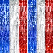billiga U.S. 250-årsjubileum-2-pack patriotiska glitterfoliefransgardiner, röda vita och blå 4 juli-dekorationer för självständighetsdagen, bakgrund för fotobås, metalliska dörrstrippar till fest, Memorial Day, Labor Day