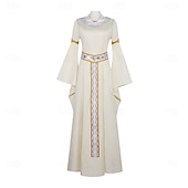 voordelige Jurk-Set Vintage Middeleeuws Renaissance Jurken met accessoires Lange Mouwen Prinses Fee Kostuum Dames Fantasie Halloween Carnaval Renaissance beurs LARP Volwassenen Kleding