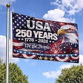abordables 250e Anniversaire-Drapeau commémoratif du 250e anniversaire des États-Unis orné d'un aigle à tête blanche, de feux d'artifice et de la devise « Nous, le peuple » : décoration extérieure patriotique idéale pour les célébrations.