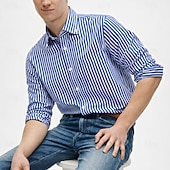 economico Camicie Button Down da uomo-Per uomo Camicia Camicia elegante Camicia button-down Strisce verticali Casuale Quotidiano Blu marino Manica Lunga Collo ripiegato Tutte le stagioni Abbigliamento Patchwork