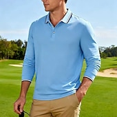 cheap Men's Classic Polo-Men's Golf Shirt Golf Polos Shirts Casual Street Lapel Long Sleeve Basic Modern Plain Buttons Spring Fall Regular Fit Black White Red Navy Blue Dark Grey Light Blue Golf Shirt