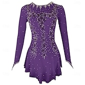 cheap Figure Skating Dresses-Figure Skating Dress Girls' Ice Skating Dress Violet White Yellow Patchwork Thumbhole Stretchy Training Competition Skating Wear Classic Crystal / Rhinestone Long Sleeve Ice Skating Figure Skating