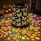 abordables Luces de camino y linternas-Farol solar exterior impermeable colgante, diseño retro hueco con proyección de mariposa, decoración LED para jardín, patio, regalo para mujeres, mamá y abuela.