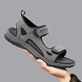 billige Uformelle sandaler-Beige herresandaler med åpen tå og borrelås – polstret såle, pustende design, perfekt for strand, feriested og fritidsbruk om sommeren.