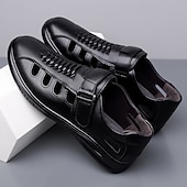 baratos Sandálias de Férias-Sapatos casuais masculinos marrons com fivela e recortes, confortáveis para caminhada, ideais para uso diário, viagens, dirigir, escritório, looks casuais de negócios, fins de semana e estilo elegante.