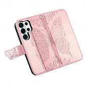 cheap 2026 Samsung Galaxy S26 Series-Phone Case For Samsung Galaxy S26 S26 Plus S26 Ultra Wallet Case Flip Cover with Wrist Strap Kickstand Butterfly Retro TPU PU Leather