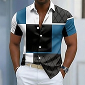 economico Geometrica-Per uomo Blocco di colori Patchwork Camicia Camicia con Bottoni Camicia casual Manica Corta Moda Casual Abbigliamento casual alla moda Vacanza Primavera Autunno Collo ripiegato Stampa 3D camicie con