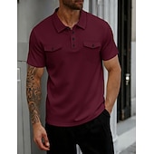 tanie Męska klasyczna koszulka polo-Męskie Koszulki polo waflowe Gra polo Codzienny Urlop Klapa Krótki rękaw Moda Nowoczesny Równina Guziki Przednia kieszeń Lato Wiosna Regularny Głęboka zieleń Czarny Biały Wino Khaki Szary Koszulki