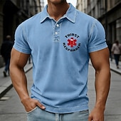 abordables Polo clásico para hombre-SoftFade™ Men's Graphic Acid Wash Shirt 100% Cotton Short Sleeve Polo Shirts Collared Shirts Holiday 3D Print Buttons Spring &amp; Summer Blue Purple Brown