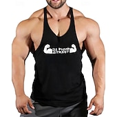 billiga Löpar-T-shirts och linnen-Herr Grafisk Bokstav Träningströja Linne för jogging Gymlinne Sommar Ärmlös Snabb tork Fuktabsorberande Gymträning Aktiv träning Träning Blå Svart Vit Sportkläder Sportkläder