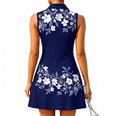 economico Abbigliamento Tennis da donna-Per donna Floreale Abito da tennis Abito sportivo Senza Maniche Stampato Traspirante Pallavolo Tennis Golf Colletto Polo Collo con zip Vestito Lilla Nero con Bianco Blu marino scuro Abbigliamento da