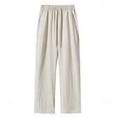 cheap Cotton Linen Pants-Men's Tencel Linen Pants Trousers Summer Pants Beach Pants Drawstring Pocket Elastic Waist Plain Comfort Breathable Full Length Daily Outdoor Beach Vacation Fashion Black White Inelastic