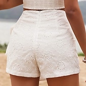 abordables Pantalones cortos calientes-Mujer Pantalón corto Pantalones cortos de verano Pantalones cortos de playa Pantalones cortos casuales Vacaciones Moda Casual / Diario Corto Alta cintura Color sólido Plano Bordado Cremallera Ojal