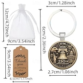  36dílná sada klíčenek na párty k 250. výročí - 12 klíčenek / 12 přáníček / 12 organzových sáčků, 2D plochý design se sochou svobody a orlem, 250 let 1776-2026, ideální jako dárek ke Dni nezávislosti.