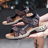 cheap Vacation Sandals-Men's Brown Outdoor Sandals – Adjustable Strap Summer Shoes, Breathable Comfort, Hiking, Beach &amp; Travel Wear