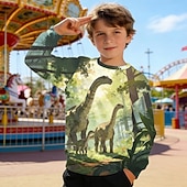 baratos Animais 3D do Menino-Para Meninos 3D Gráfico Dinossauro Moletom Pullover Manga Longa Impressão 3D Primavera Outono Ativo Moda Roupa de rua Infantil 4-12 anos Gola Redonda Casual Diário Ao ar livre Normal