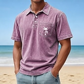 Χαμηλού Κόστους Ανδρικό Κλασικό Πόλο-Ανδρικά Φοίνικας Πουκάμισο με οξύ 100% Bumbac Κοντομάνικο Μπλουζάκια πόλο Πέτο Χαβανέζα Καθημερινό Ένδυση γυμναστικής και άθλησης Ρούχα διακοπών Τσέπη 3D εκτύπωση Κουμπιά Ανοιξη καλοκαίρι