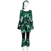 economico Outfit-Set Retrò Vintage Anni '70 Blusa / Camicia Pantaloni Copricapo Lunghe Hippie Disco Geometrico Costume Per donna Halloween Carnevale Festival Musicale Festa a tema retrò Adulti Blusa Pantaloni