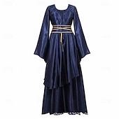abordables Vestido-Victoriano Medieval Renacimiento Hasta el Suelo Vestidos Bruja Hada Corte A Disfraz Mujer Fantasía Víspera de Todos los Santos Carnaval Mascarada Feria del Renacimiento LARP Fiesta temática retro