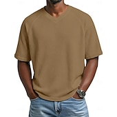 Χαμηλού Κόστους Πλεκτό μπλουζάκι με βάφλα-Άντρες Βάφλα μπλουζάκι Μπλουζάκι μπλουζάκι Κοντομάνικο Λαιμόκοψη V Καλοκαίρι Συμπαγές Χρώμα Μοντέρνα Υψηλής Ποιότητας Καθημερινό Μανίκια Ρεγκλάν Causal Καθημερινά ΕΞΩΤΕΡΙΚΟΥ ΧΩΡΟΥ