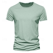 זול חולצות טי מכותנה ולינן-בגדי ריקוד גברים חולצה קצרה טופ טי שרוול קצר צווארון עגול קצר קיץ אחיד אופנתי מעצב בסיסי סגנון קלאסי חופשה רחוב ליציאה שחור לבן ירוק בהיר חולצה עליונה לגברים