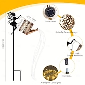 abordables Luces de camino y linternas-1 regadera hueca de metal con forma de ángel solar para exteriores, lámpara de proyección impermeable IP44, decoración de villa, patio, camino de jardín, luz de paisaje de 63 cm para patio, patio