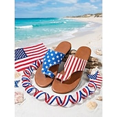  Sandales plates à rayures et étoiles pour femmes, commémorant le 250e anniversaire des États-Unis : rouges, blanches et bleues, parfaites pour la fête nationale américaine de 2026 et les fêtes sur la