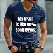  T-shirt humoristique pour homme « Mon cerveau est composé à 80 % de paroles de chansons », col V, manches courtes, col en V, idéal pour les fans de musique et les concerts. Disponible en tailles S, M,