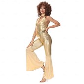 cheap Outfits-Retro Vintage 1970s Waist Belt Jumpsuit Sleeveless Hippie Disco Fancy Dress Women's Halloween Carnival Music Festival Retro Theme Party Adults' Belt Jumpsuit Summer