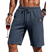 お買い得  カジュアルショートパンツ-男性用 ワッフルショーツ ショーツ カジュアルショーツ ポケット 弾性ウエスト 平織り 履き心地よい 高通気性 膝丈 カジュアル アウトドア バケーション 旅行度假风 ファッション ブラック ホワイト マイクロエラスティック