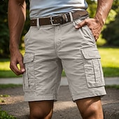 baratos Clássico-Homens Calças de carga Bermuda Cargo Calção Shorts casuais Bolsos Cintura elástica Vários bolsos Tecido Cor Única Comprimento do joelho Casual Ao ar livre Streetwear Moda Roupa de rua Azul Céu Preto