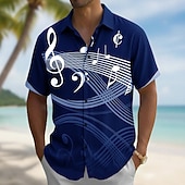 abordables Música y guitarras-Hombre Notas musicales Camisa Abotonar la camisa Camisa de vestir informal Manga Corta retro de la vendimia Diario Festival de Música Primavera Otoño Cuello Vuelto Impresión 3D camisas con cuello