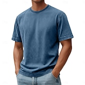  Per uomo Maglietta Camicia 100% cotone lavaggio acido Manica Corta Girocollo Estate Primavera Autunno Semplice Retrò Vintage Casual Stile Vintage Tinto in capo angosciato Casuale Blu Nero Rosa