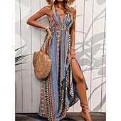 economico Vestiti-Stile Boho Retrò Vintage Boho Lunghezza lunga Vestito Senza maniche Stile Boho Scollo a V Costume Per donna Mascherata Festival Musicale Festa a tema retrò Adulti Vestito Estate