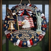 levne 250. výročí USA-Dřevěná cedule s vlasteneckou cedulí na dveře k 250. výročí USA, dekorace na dveře ke Dni nezávislosti s orlem, Zvonem svobody a Sochou svobody, dekorace na vchodové dveře ke 4. červenci 1776–2026