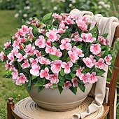abordables Flores artificiales-6 ramos de flores artificiales de impatiens para decoración de exteriores, ramo de flores de seda, plantas artificiales resistentes a los rayos UV para primavera y verano, jardín, porche, ventana,