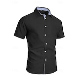 abordables Clásico-Hombre Camisa Camisa de lino Abotonar la camisa Plano Vacaciones Calle Negro Blanco Caqui Gris Oscuro Manga Corta Cuello Camisero Verano Primavera Ropa Bolsillo
