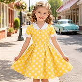 preiswerte Kleider-1950er Rockabilly Vintage-Kleid Kleid Swing-Kleid Kurze Ärmel Tupfen A-Linie Kostüm Mädchen Karneval Maskerade Alltagskleidung Junggesellinnenabschiedsparty Kinder Kleid Frühling &amp; Sommer